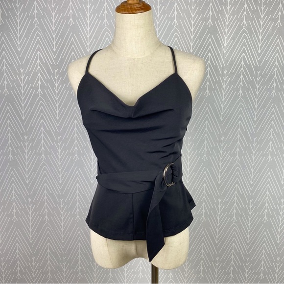 URBAN OUTFITTERS Black Cowl Neck top with built-in belt. NWT - Picture 2 of 10